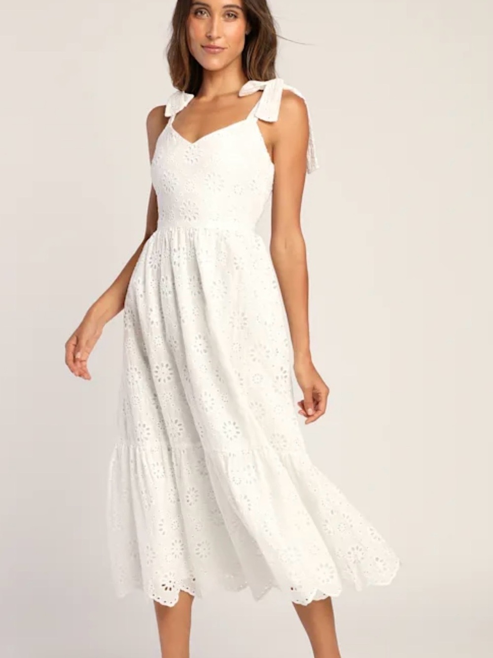 Lulus Eyelet Midi Dress Size Large Tie Strap